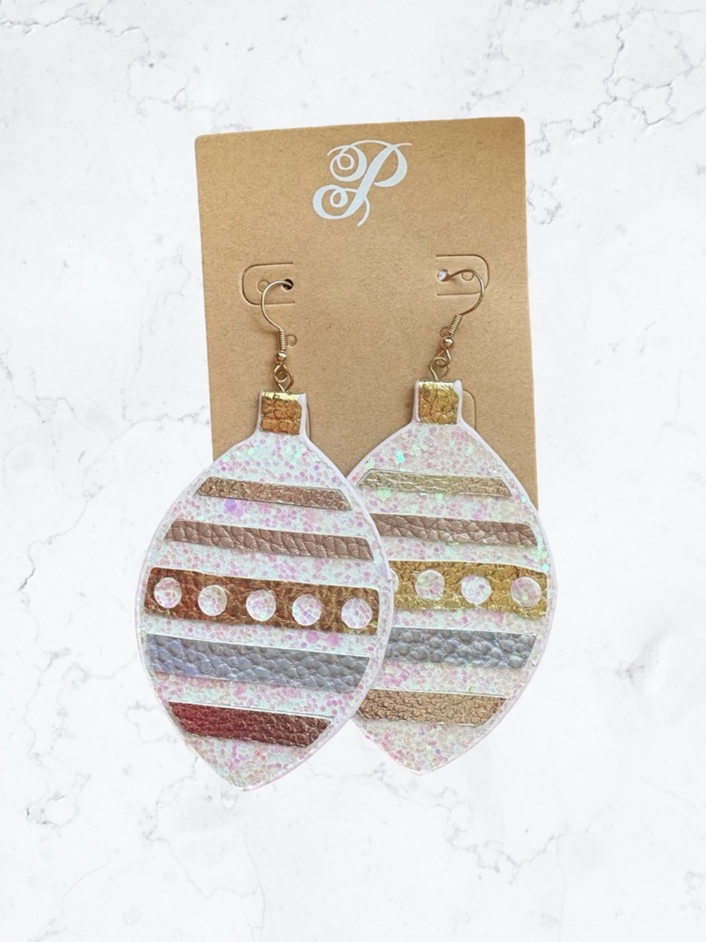 Plunder Iridescent Multicolor Teardrop Stripe Earrings Christmas Bulbs